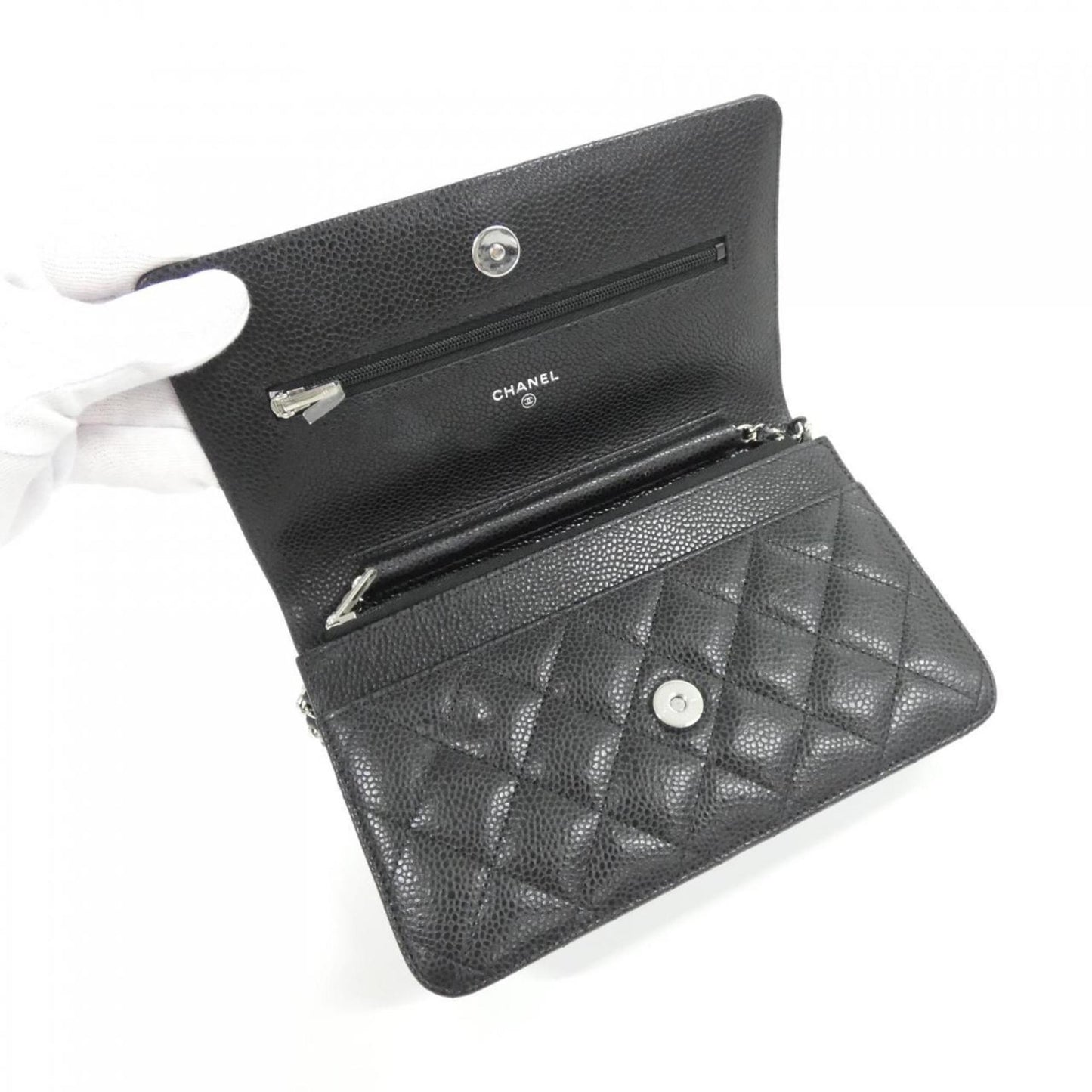 Chanel Black Bordeaux Grained Calfskin Chain/Shoulder Wallet (Pre-Owned)