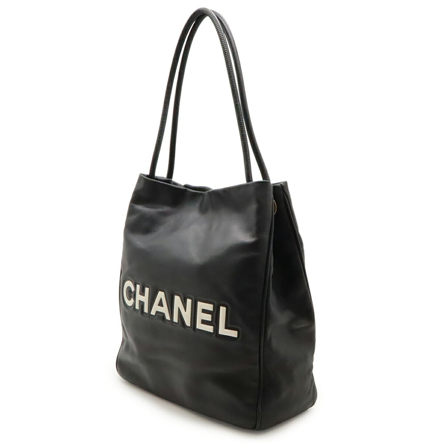 Chanel Camellia Black White Leather Shoulder Bag Tote Bag (Pre-Owned)