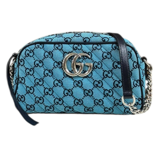 Gucci Gg Marmont Blue Navy Canvas Leather Shoulder Bag (Pre-Owned)