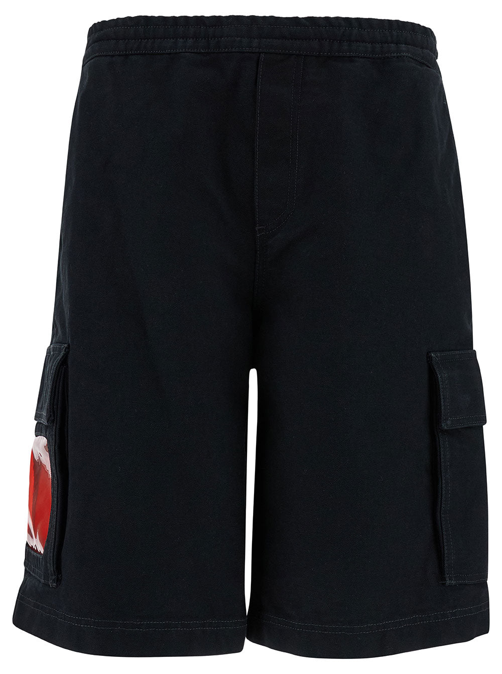 44 Label Group Men Black Cargo Bermuda Shorts With Logo Embroidery In Cotton Man
