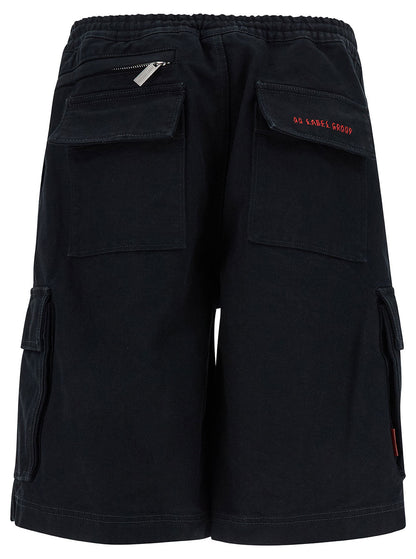 44 Label Group Men Black Cargo Bermuda Shorts With Logo Embroidery In Cotton Man