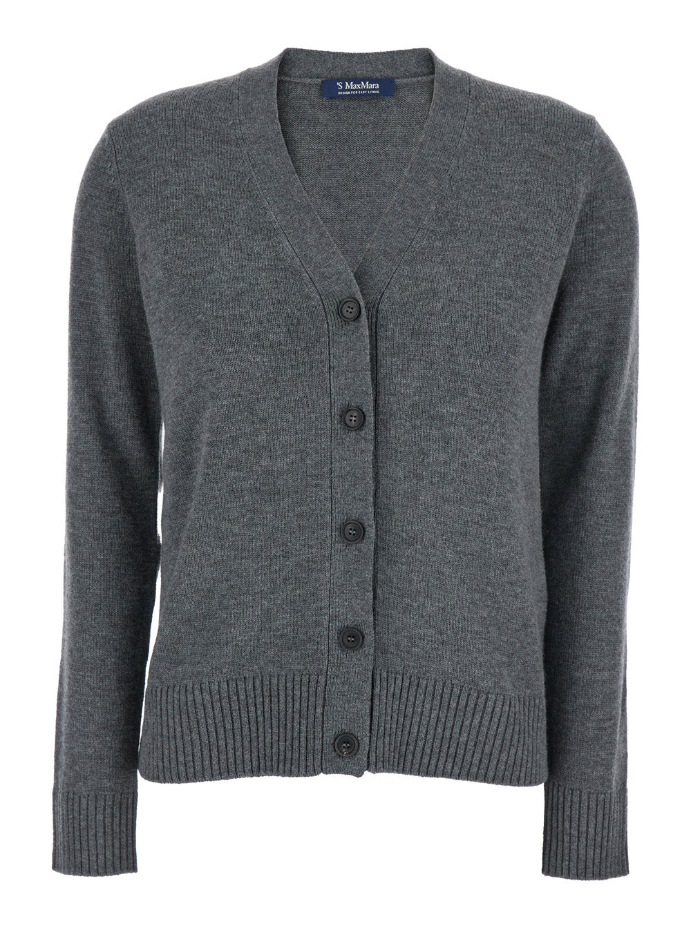 'S Maxmara Women 'Apollo' Grey Cardigan With V Neck And Logo Patch On The Elbows In Wool Woman