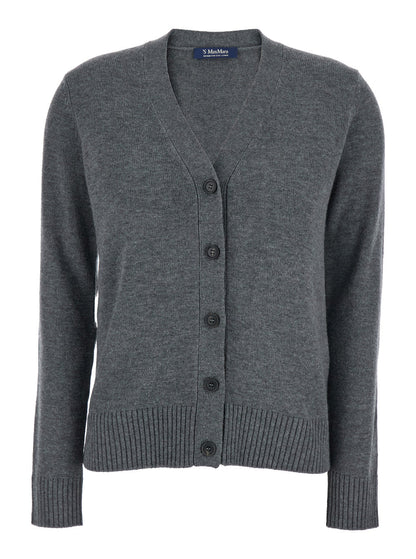'S Maxmara Women 'Apollo' Grey Cardigan With V Neck And Logo Patch On The Elbows In Wool Woman