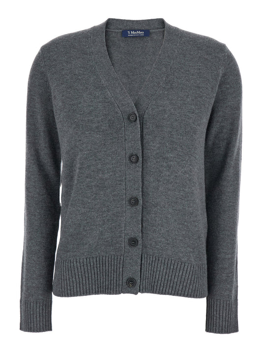 'S Maxmara Women 'Apollo' Grey Cardigan With V Neck And Logo Patch On The Elbows In Wool Woman