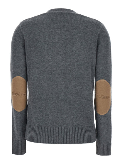 'S Maxmara Women 'Apollo' Grey Cardigan With V Neck And Logo Patch On The Elbows In Wool Woman