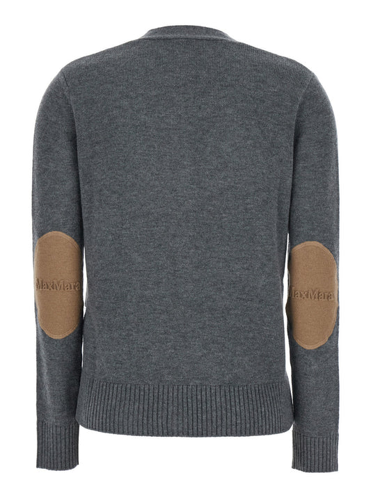 'S Maxmara Women 'Apollo' Grey Cardigan With V Neck And Logo Patch On The Elbows In Wool Woman