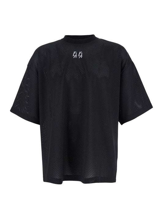 44 Label Group Men Black Crew Neck T-Shirt With Logo On Front And Back In Cotton Man