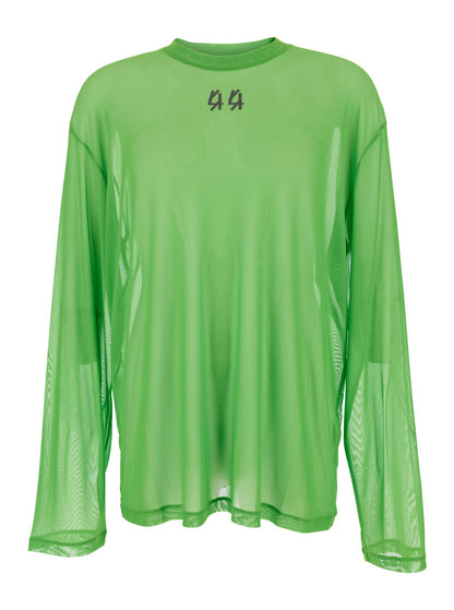 44 Label Group Men Green Turtleneck Sweater With Semi-Sheer Design In Mesh Man