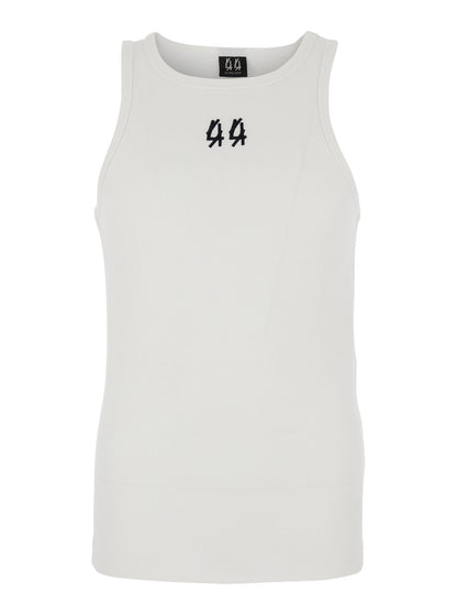 44 Label Group Men White Sleeveless Top With Round Neck And Logo Embroidery On The Front In Cotton Stretch Man