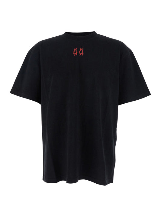 44 Label Group Men Black Crewneck T-Shirt With Logo On The Front And Maxi Logo On The Rear In Cotton Man