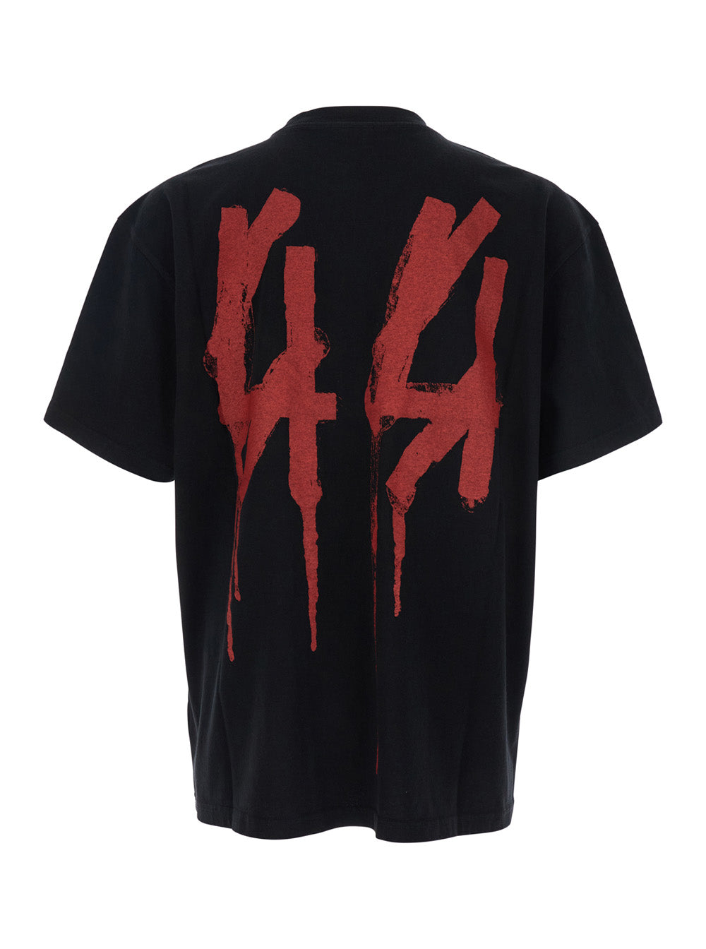 44 Label Group Men Black Crewneck T-Shirt With Logo On The Front And Maxi Logo On The Rear In Cotton Man