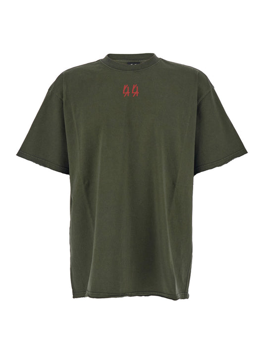 44 Label Group Men Green Crewneck T-Shirt With Dropped Shoulders And Logo Print On Front And Rear In Cotton Man