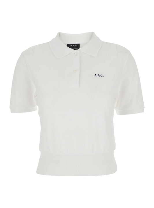 A.P.C. Women 'Oceane' White Polo Shirt With Classic Collar And Logo Embroidery On The Front In Cotton Woman
