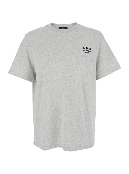A.P.C. Men Grey Crewneck T-Shirt With Logo Embroidered On The Front In Cotton Man