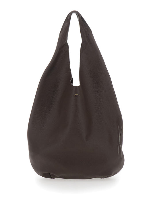 A.P.C. Women 'Le Neige' Brown Shoulder Bag With Embossed Logo On The Front In Hammered Leather Woman