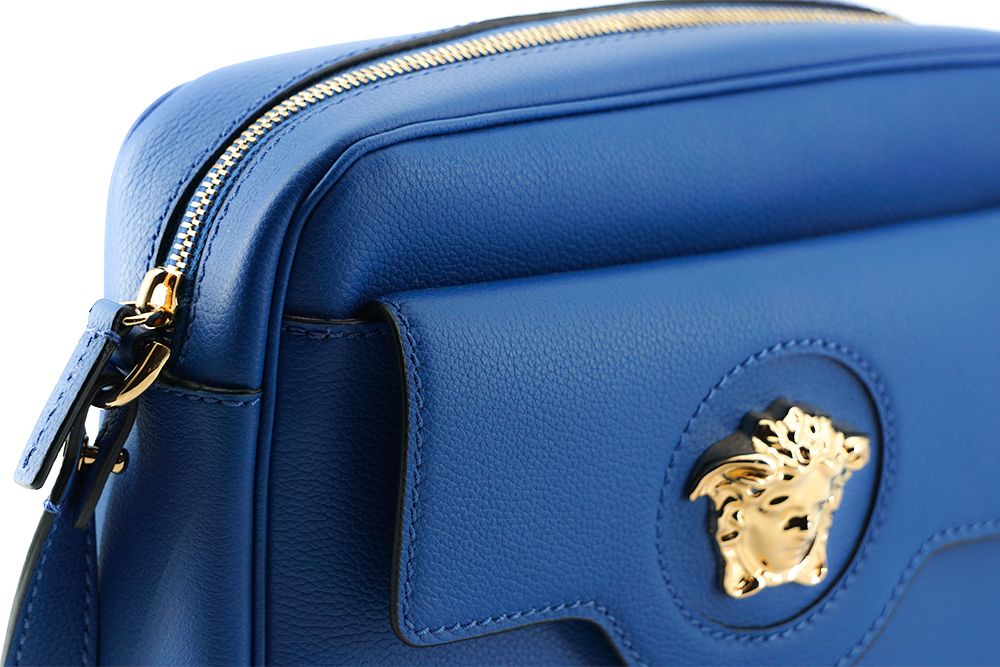 Versace Blue Calf Leather Camera Shoulder Women's Bag