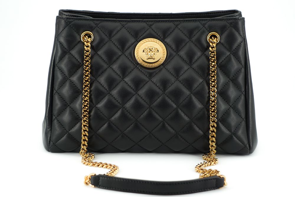 Versace Black Quilted Nappa Leather Medusa Tote Women's Handbag