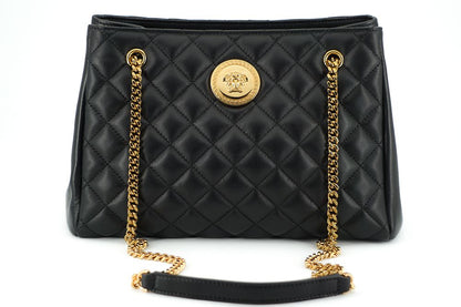 Versace Black Quilted Nappa Leather Medusa Tote Women's Handbag
