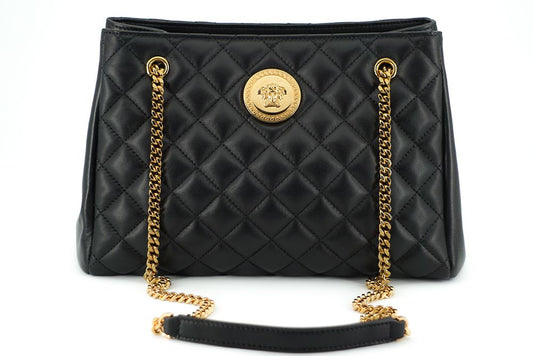 Versace Black Quilted Nappa Leather Medusa Tote Women's Handbag