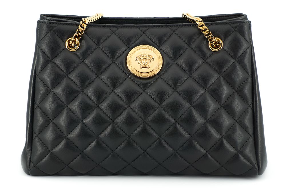Versace Black Quilted Nappa Leather Medusa Tote Women's Handbag
