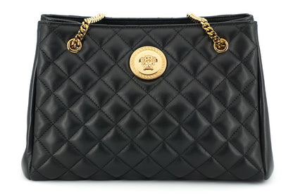Versace Black Quilted Nappa Leather Medusa Tote Women's Handbag