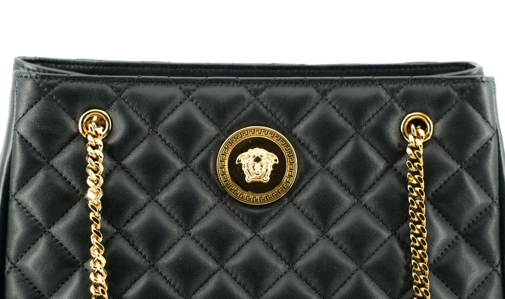Versace Black Quilted Nappa Leather Medusa Tote Women's Handbag