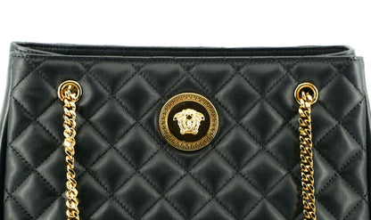 Versace Black Quilted Nappa Leather Medusa Tote Women's Handbag