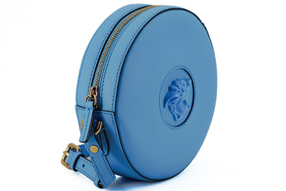 Versace Blue Calf Leather Round Disco Shoulder Women's Bag