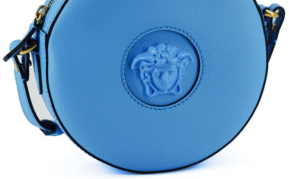 Versace Blue Calf Leather Round Disco Shoulder Women's Bag