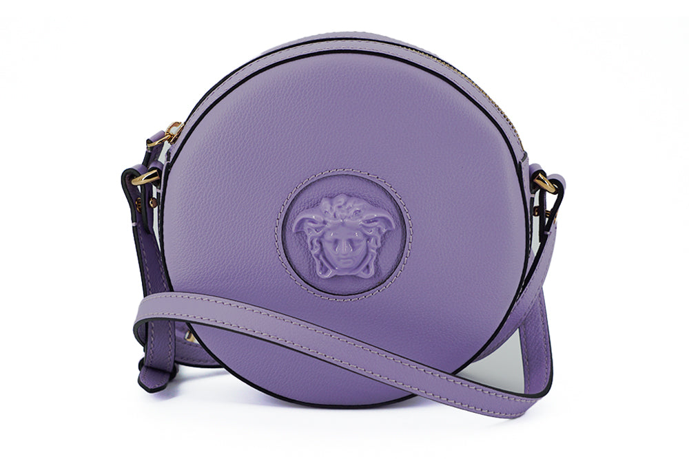 Versace Purple Calf Leather Round Disco Shoulder Women's Bag