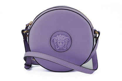 Versace Purple Calf Leather Round Disco Shoulder Women's Bag