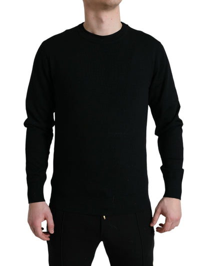 Dolce & Gabbana Black Wool Round Neck Pullover Men's Sweater