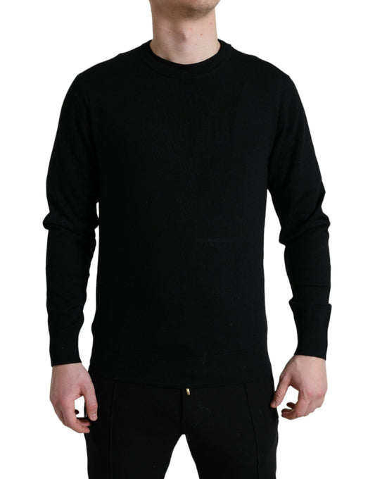 Dolce & Gabbana Black Wool Round Neck Pullover Men's Sweater