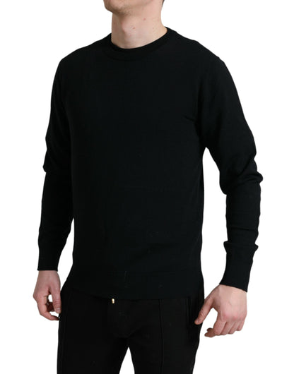 Dolce & Gabbana Black Wool Round Neck Pullover Men's Sweater