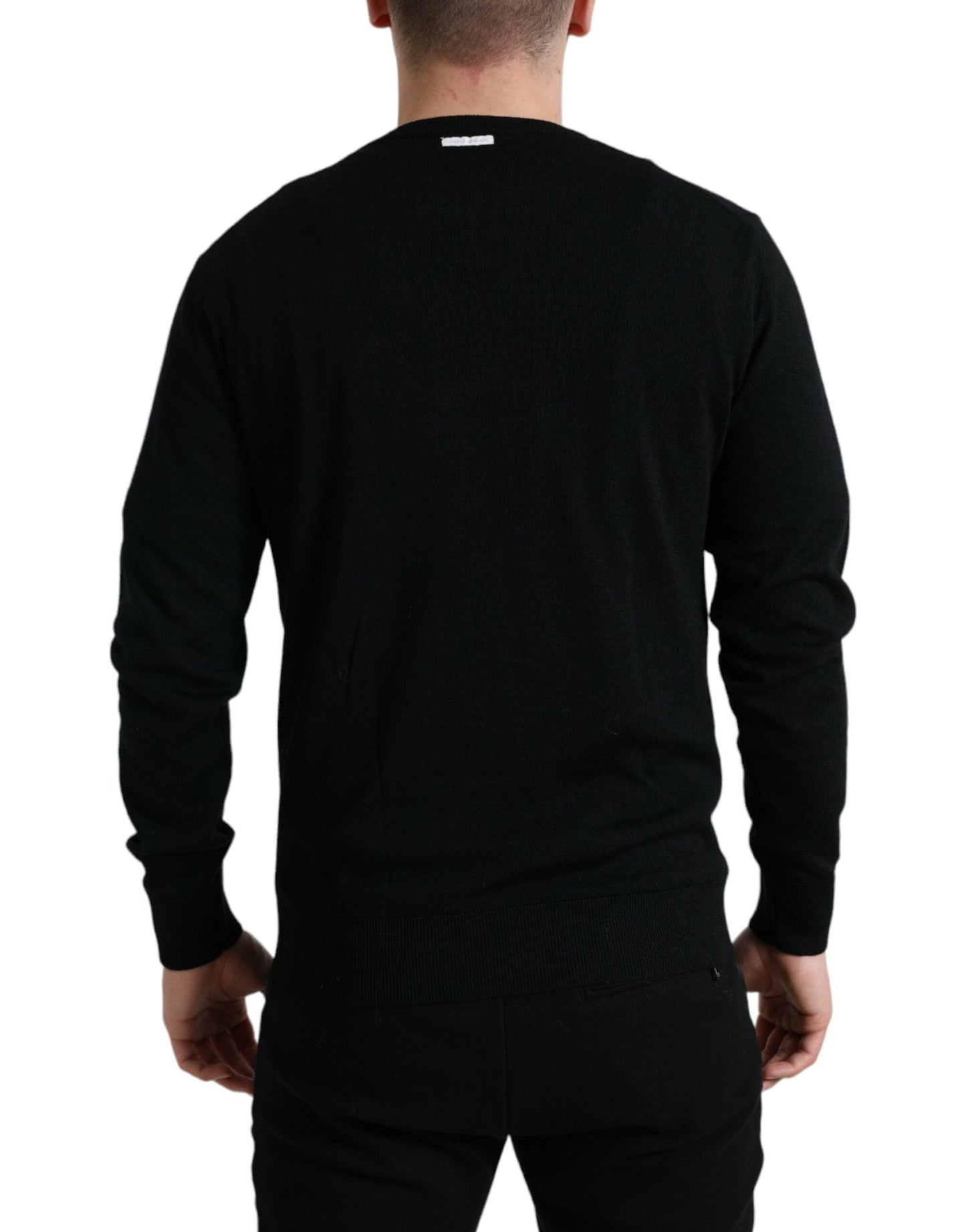 Dolce & Gabbana Black Wool Round Neck Pullover Men's Sweater