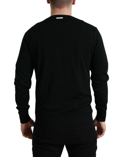 Dolce & Gabbana Black Wool Round Neck Pullover Men's Sweater