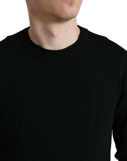 Dolce & Gabbana Black Wool Round Neck Pullover Men's Sweater
