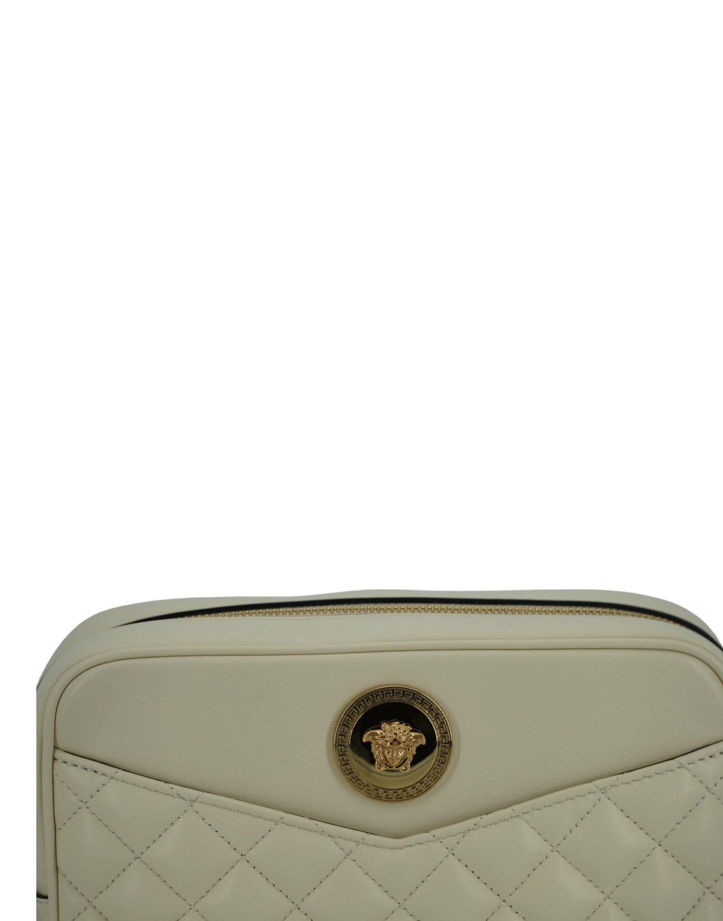 Versace White Lamb Leather Medium Camera Shoulder Women's Bag
