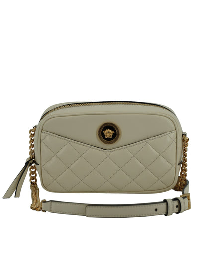 Versace White Lamb Leather Small Camera Crossbody Women's Bag