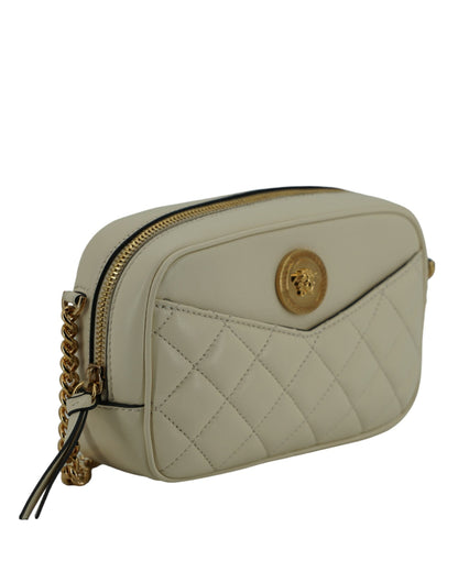 Versace White Lamb Leather Small Camera Crossbody Women's Bag