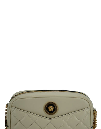 Versace White Lamb Leather Small Camera Crossbody Women's Bag