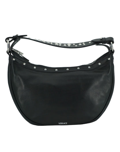 Versace Black Calf Leather Small Hobo Shoulder Women's Bag