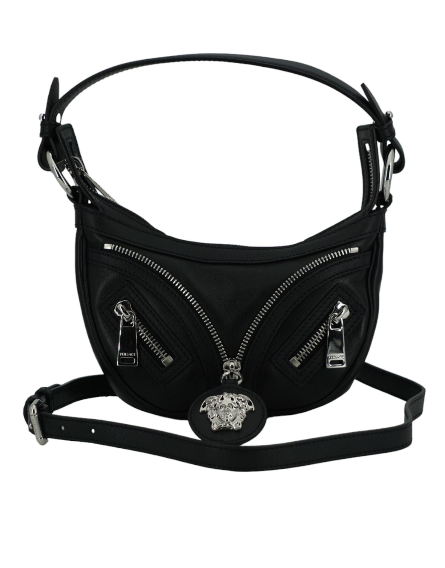 Versace Black Calf Leather Hobo Mini Shoulder Women's Bag