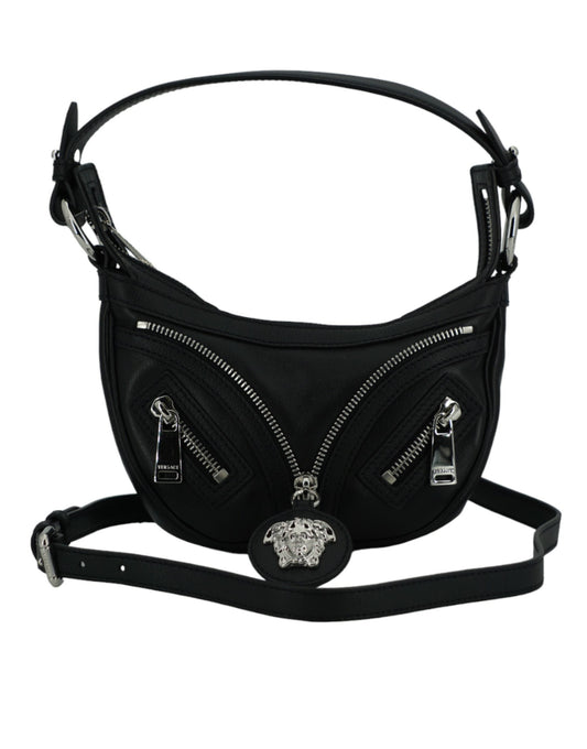 Versace Black Calf Leather Hobo Mini Shoulder Women's Bag