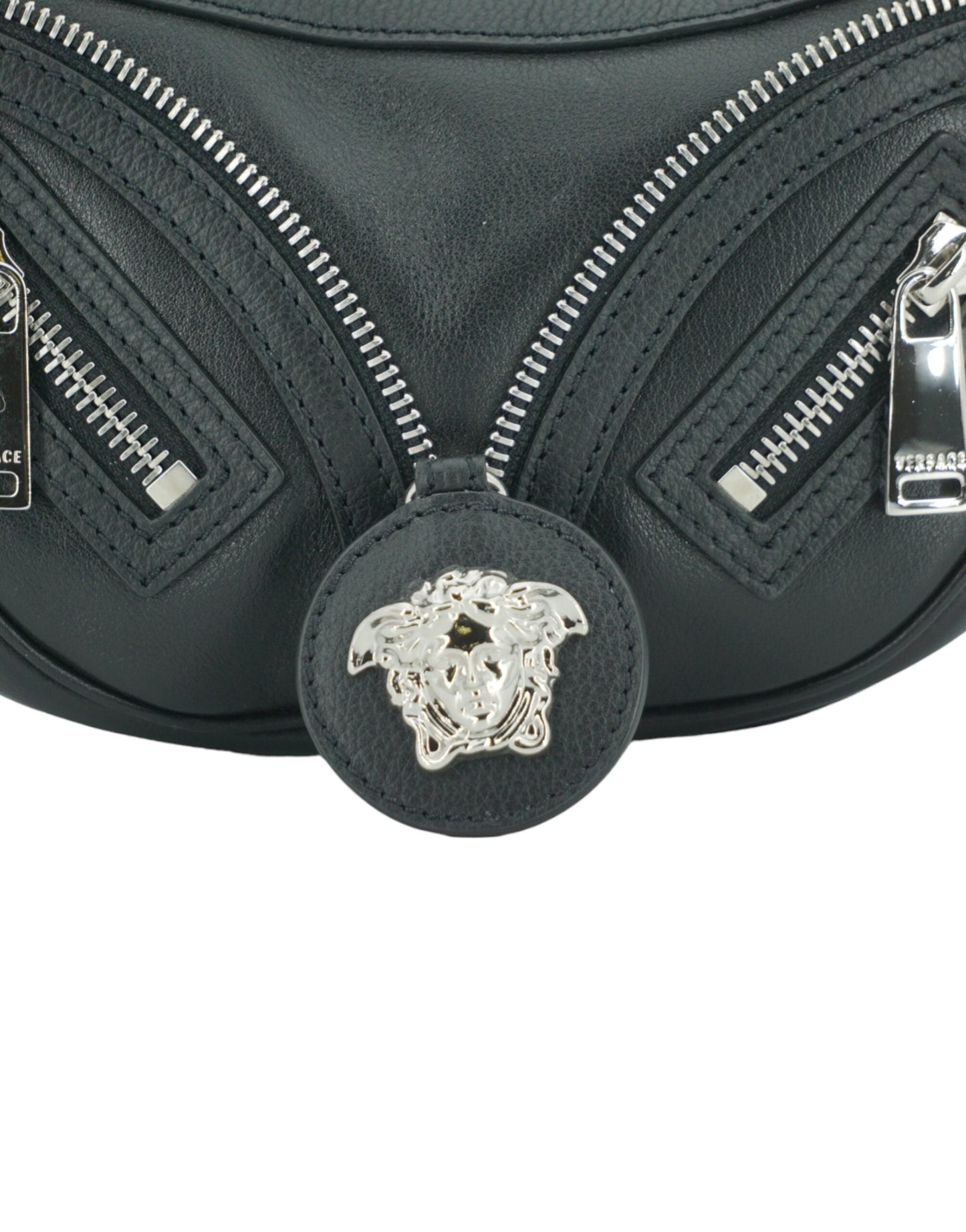 Versace Black Calf Leather Hobo Mini Shoulder Women's Bag