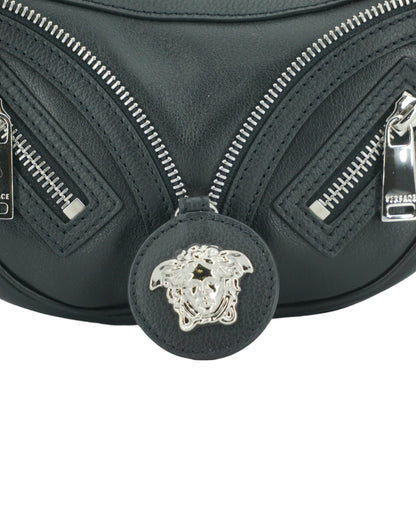 Versace Black Calf Leather Hobo Mini Shoulder Women's Bag
