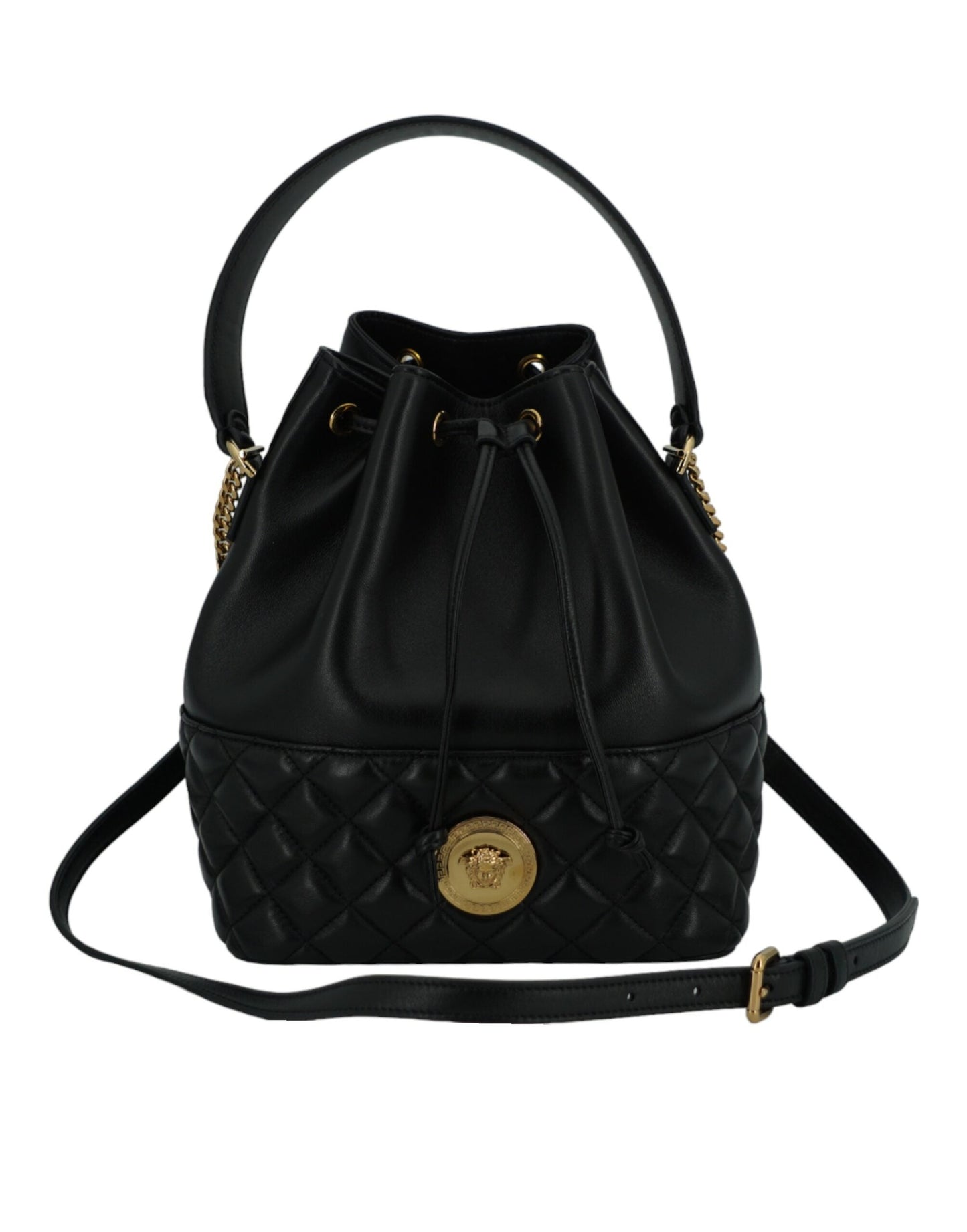 Versace Black Lamb Leather Bucket Shoulder Women's Bag