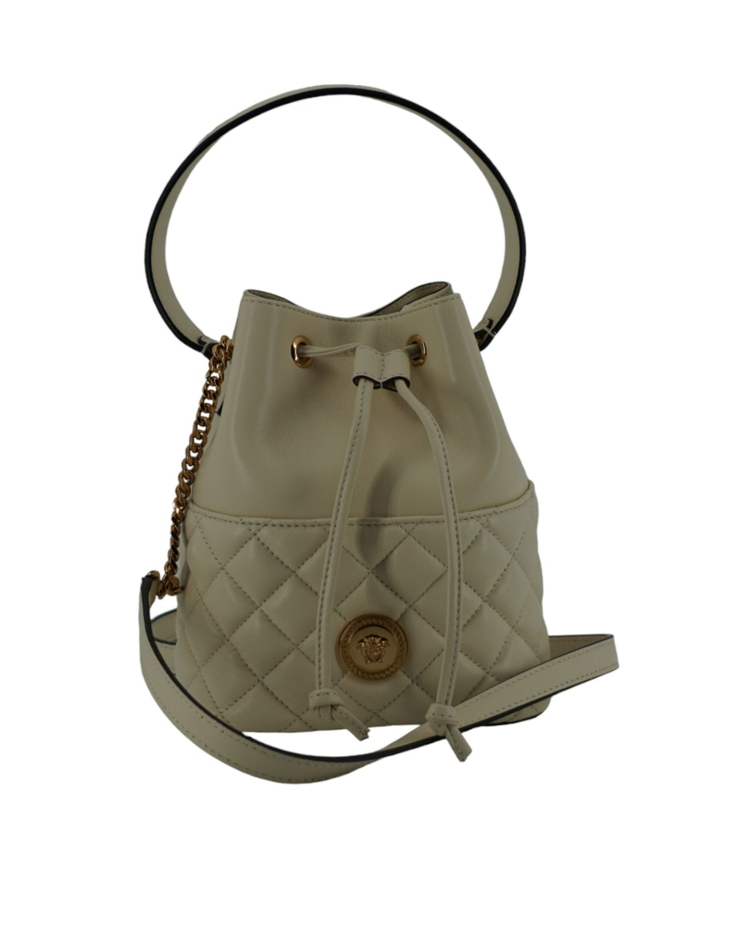Versace White Lamb Leather Small Bucket Shoulder Women's Bag
