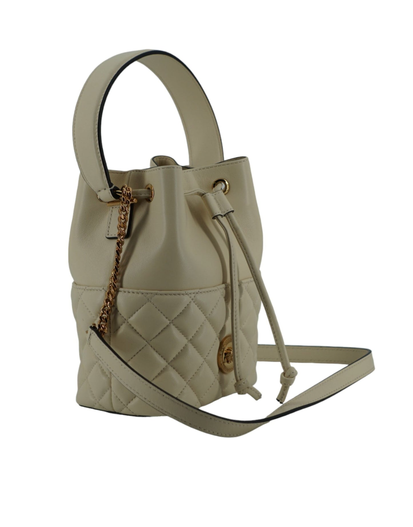 Versace White Lamb Leather Small Bucket Shoulder Women's Bag