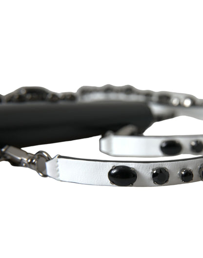 Dolce & Gabbana Black White Leather Crystal Embellished Cardholder Women's Wallet